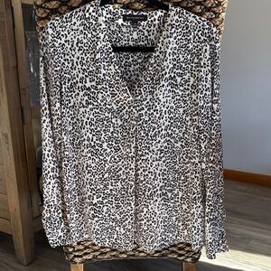 Banana Republic Black and White Snow Leopard Print Blouse